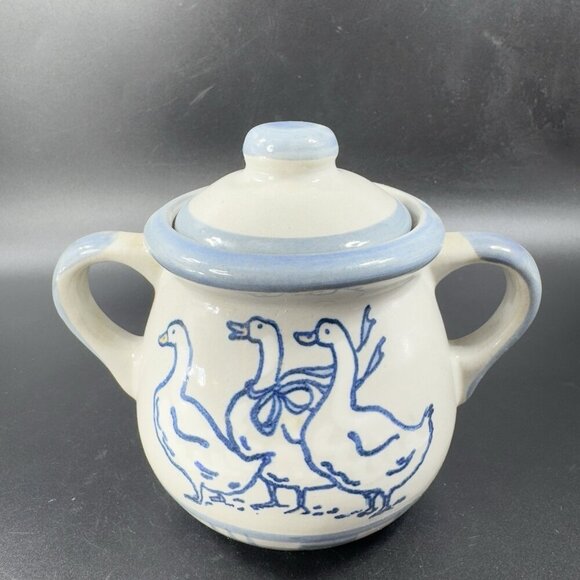 LOUISVILLE Stoneware Sugar Bowl Creamer Set Gaggle of Geese Pottery Set 2 USA - Picture 10 of 15